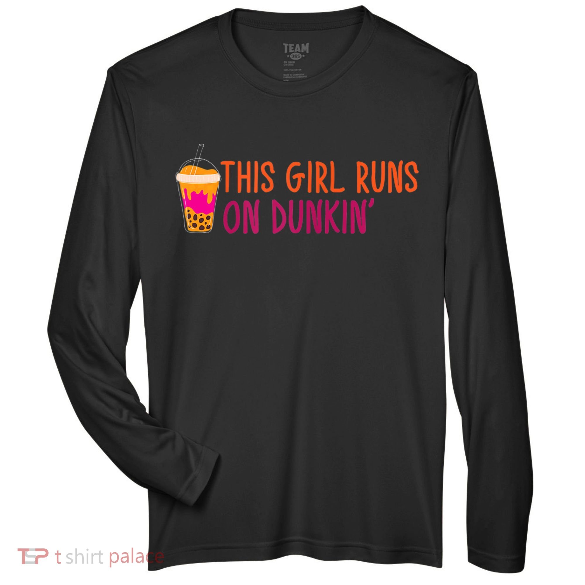 Womens This Girl Runs On Dunkin' Funny Essential Zone Performance Long-Sleeve T-Shirt