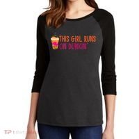 Womens This Girl Runs On Dunkin' Funny Essential Women's Tri-Blend 3/4-Sleeve Raglan Shirt thumb 2