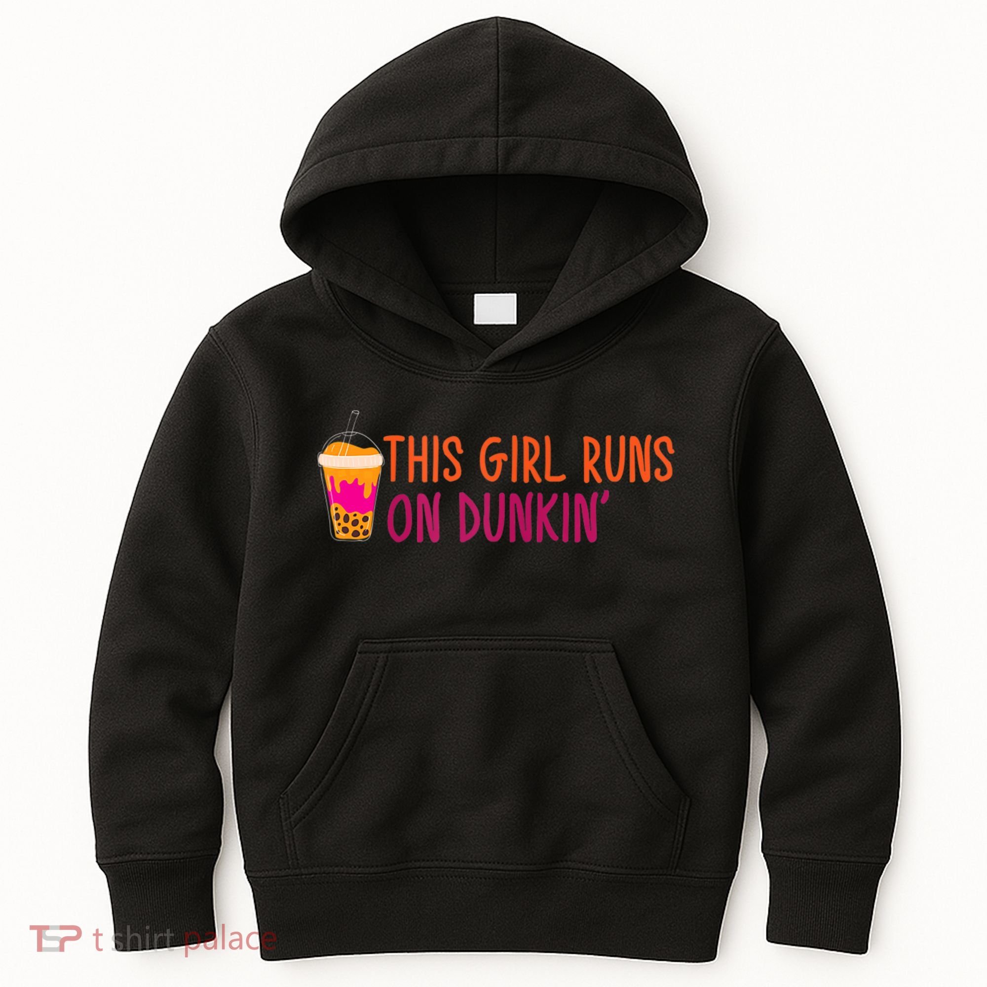Womens This Girl Runs On Dunkin' Funny Essential Kids Hoodie