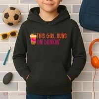 Womens This Girl Runs On Dunkin' Funny Essential Kids Hoodie thumb 2