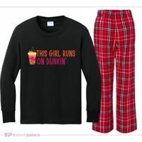 Womens This Girl Runs On Dunkin' Funny Essential Kids Long Sleeve Plaid Pajama Set thumb 0