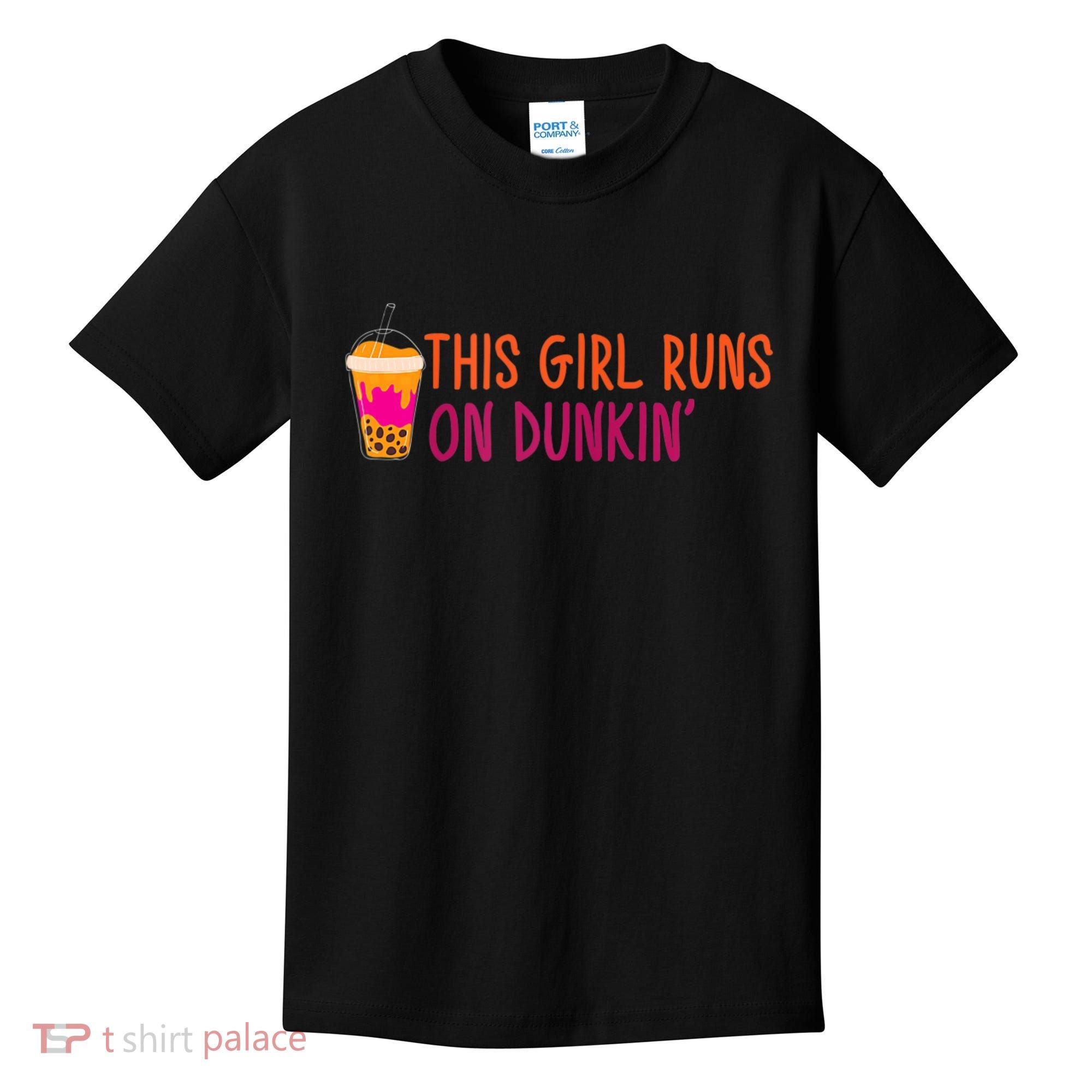 Womens This Girl Runs On Dunkin' Funny Essential Kids T-Shirt