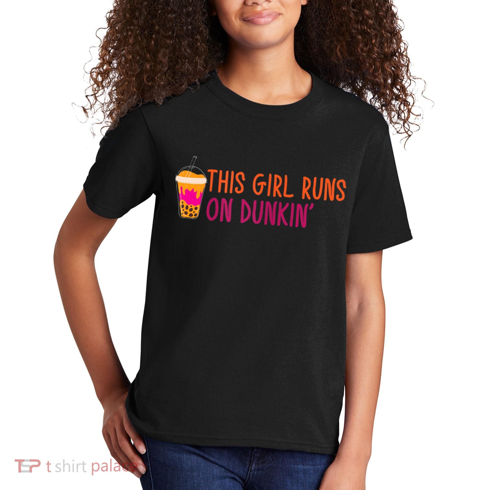 Womens This Girl Runs On Dunkin' Funny Essential Kids T-Shirt