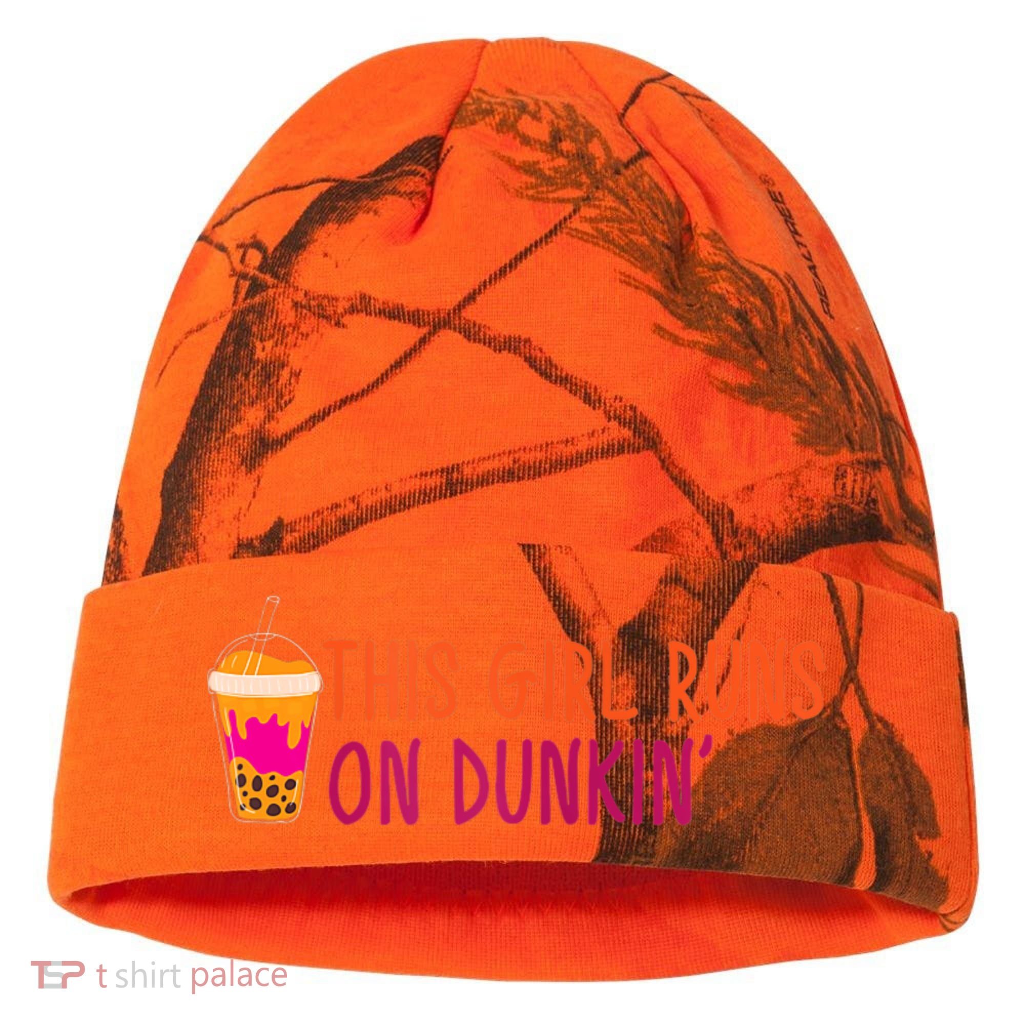 Womens This Girl Runs On Dunkin' Funny Essential Kati Licensed 12" Camo Cuffed Beanie