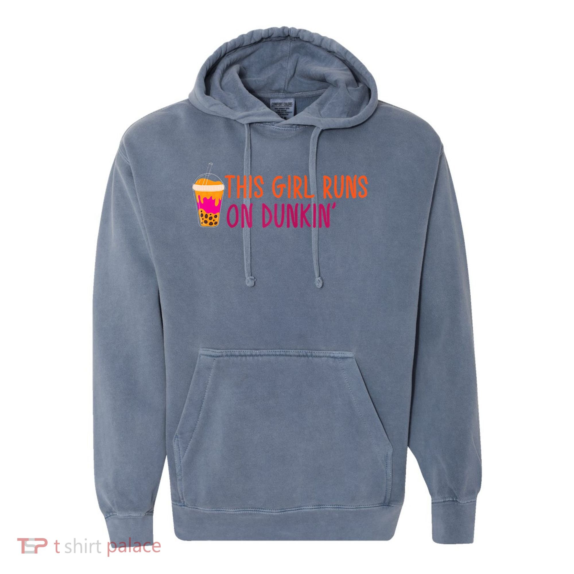 Womens This Girl Runs On Dunkin' Funny Essential Comfort Colors Garment-Dyed Hooded Sweatshirt