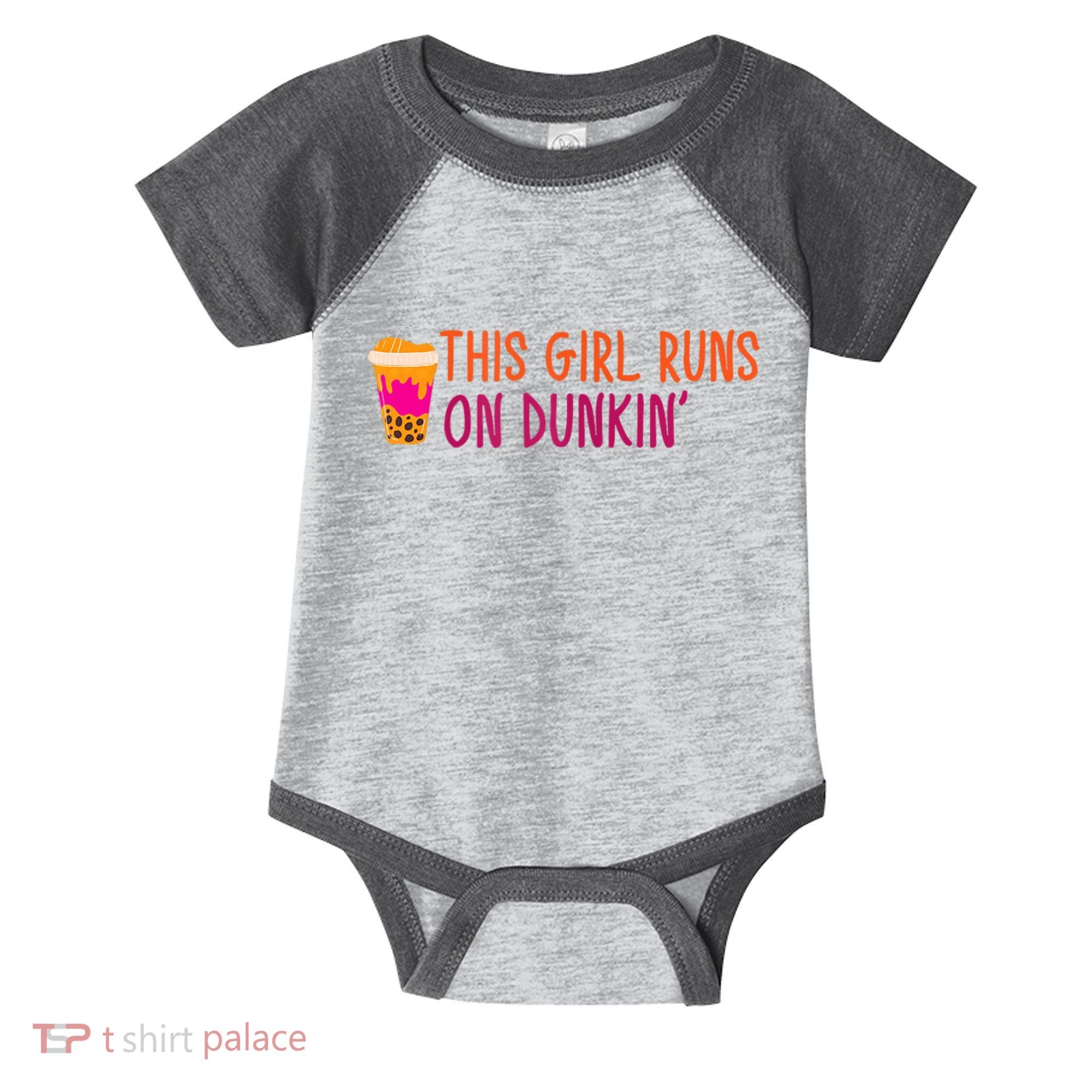 Womens This Girl Runs On Dunkin' Funny Essential Infant Baby Jersey Bodysuit