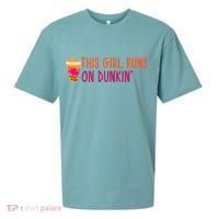 Womens This Girl Runs On Dunkin' Funny Essential Sueded Cloud Jersey T-Shirt thumb 0