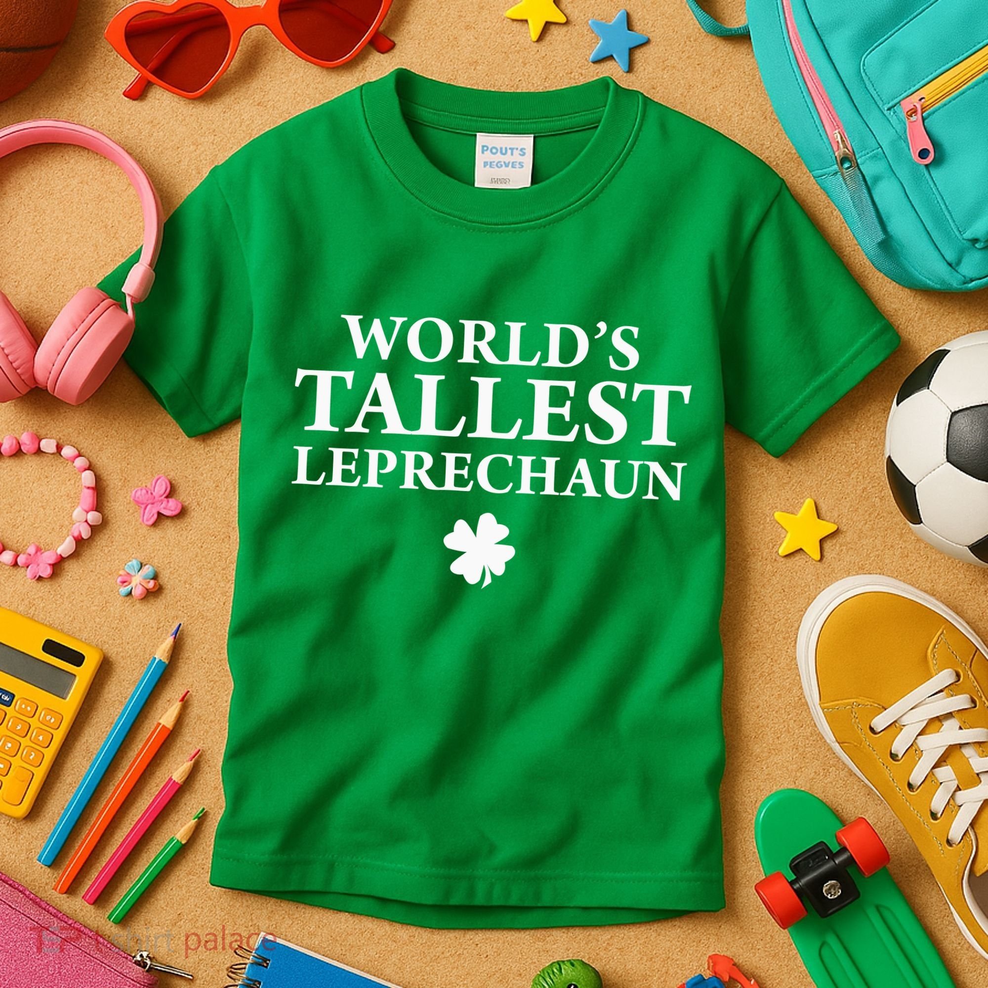 WorldS Tallest Leprechaun Clover Funny St Patricks Day Kids T-Shirt