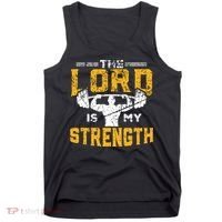 Workout The Lord Is My Strength Funny Christian Gym Tank Top thumb 0