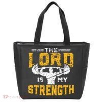 Workout The Lord Is My Strength Funny Christian Gym Tote Bag thumb 0