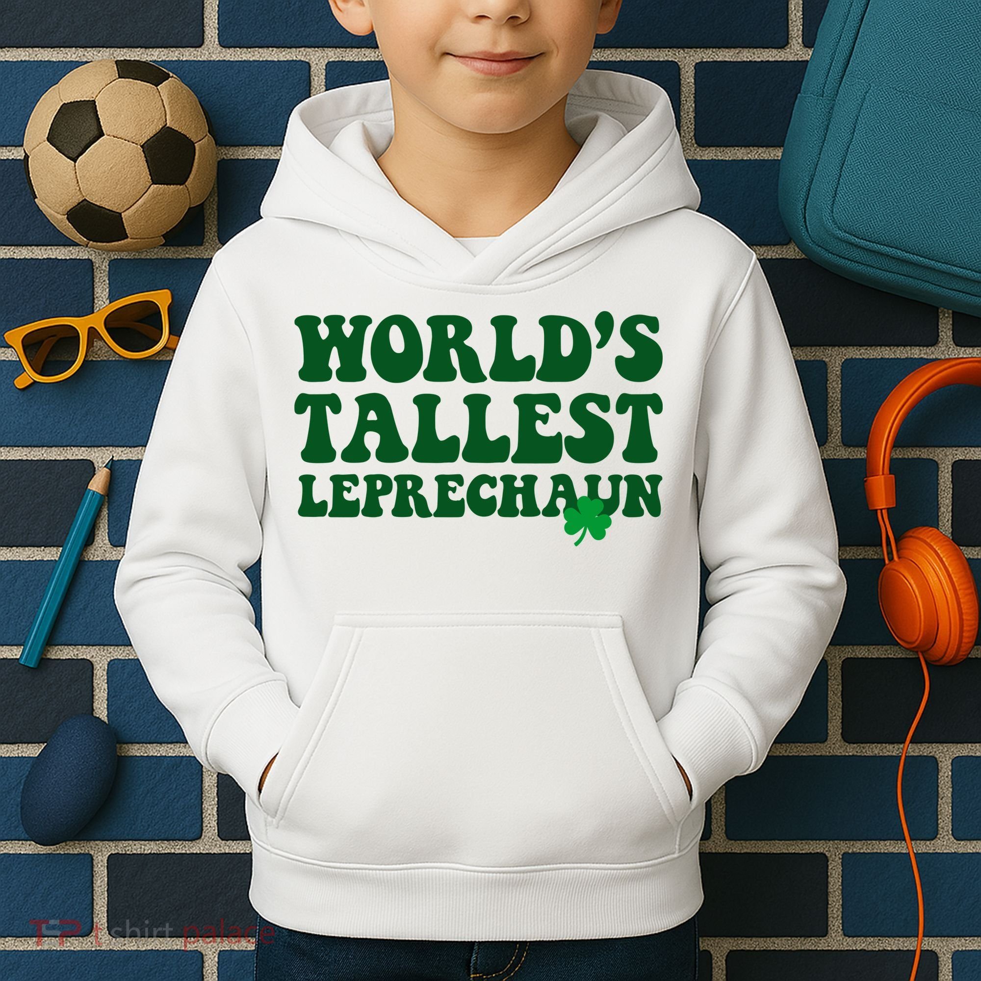 Worlds Tallest Leprechaun St Patricks Clover Kids Hoodie