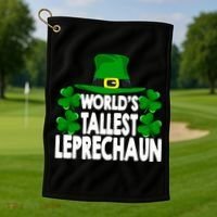 World's Tallest Leprechaun Funny Green St Patricks Day Funny Gift Funny Gift Golf Towel thumb 1