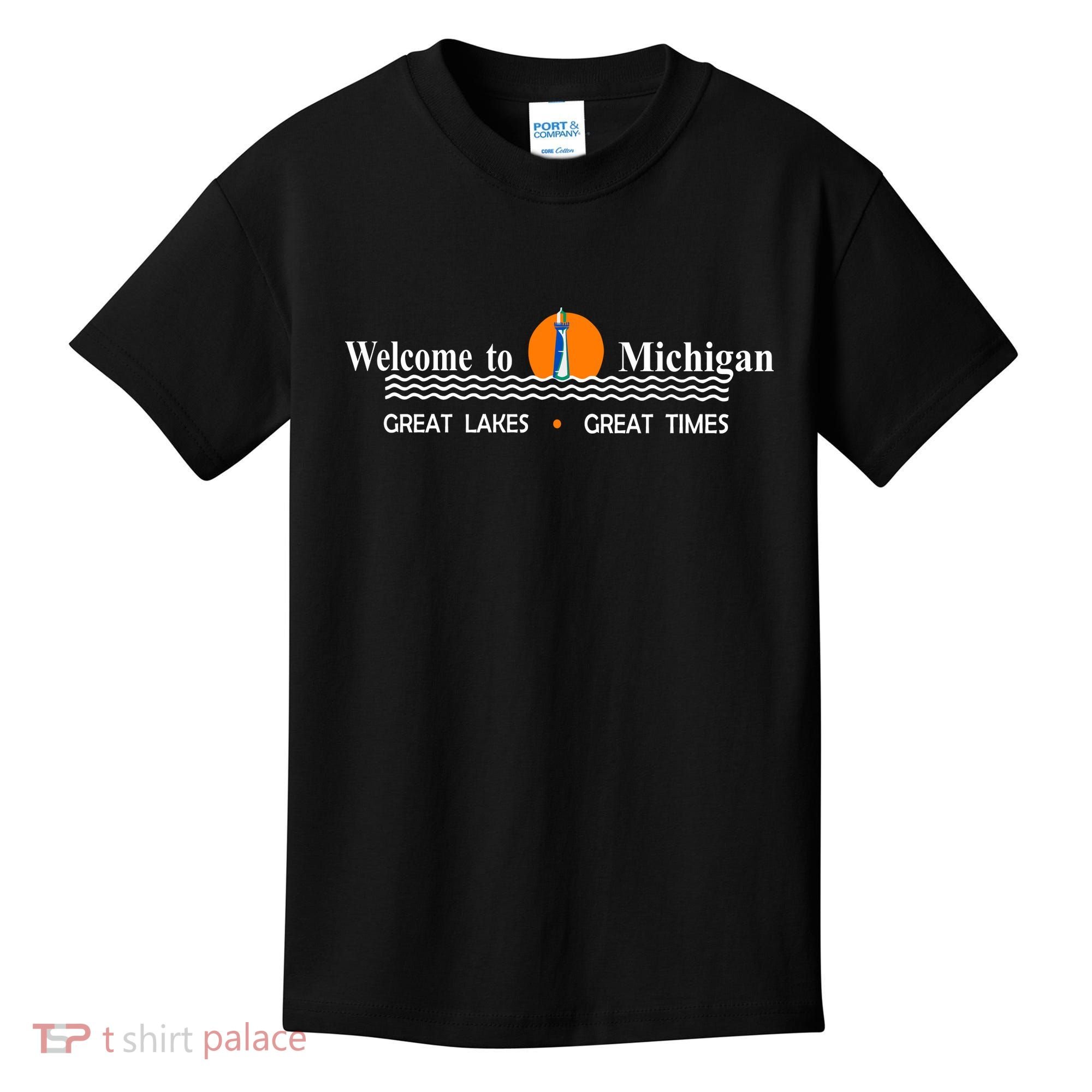 Welcome To Michigan Logo Great Lakes Great Times Kids T-Shirt
