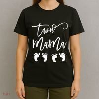 Wo Twin Mama Mom to Be Pregnant with Twins Pregnancy Funny T-Shirt thumb 4