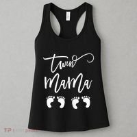 Wo Twin Mama Mom to Be Pregnant with Twins Pregnancy Funny Women's Tank Top thumb 3