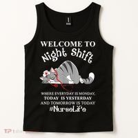 Welcome To Night Shift Where Everyday Is Monday Cat Nurse Tank Top thumb 2