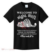 Welcome To Night Shift Where Everyday Is Monday Cat Nurse Kids T-Shirt thumb 0
