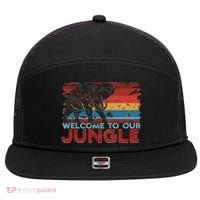 Welcome To Our Jungle Adventure 7 Panel Mesh Trucker Snapback Hat thumb 0
