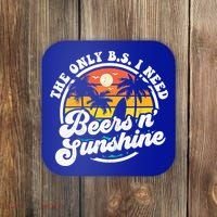 Wo The Only Bs I Need Is Beers And Sunshine Retro Beach Cool Gift Coaster thumb 0