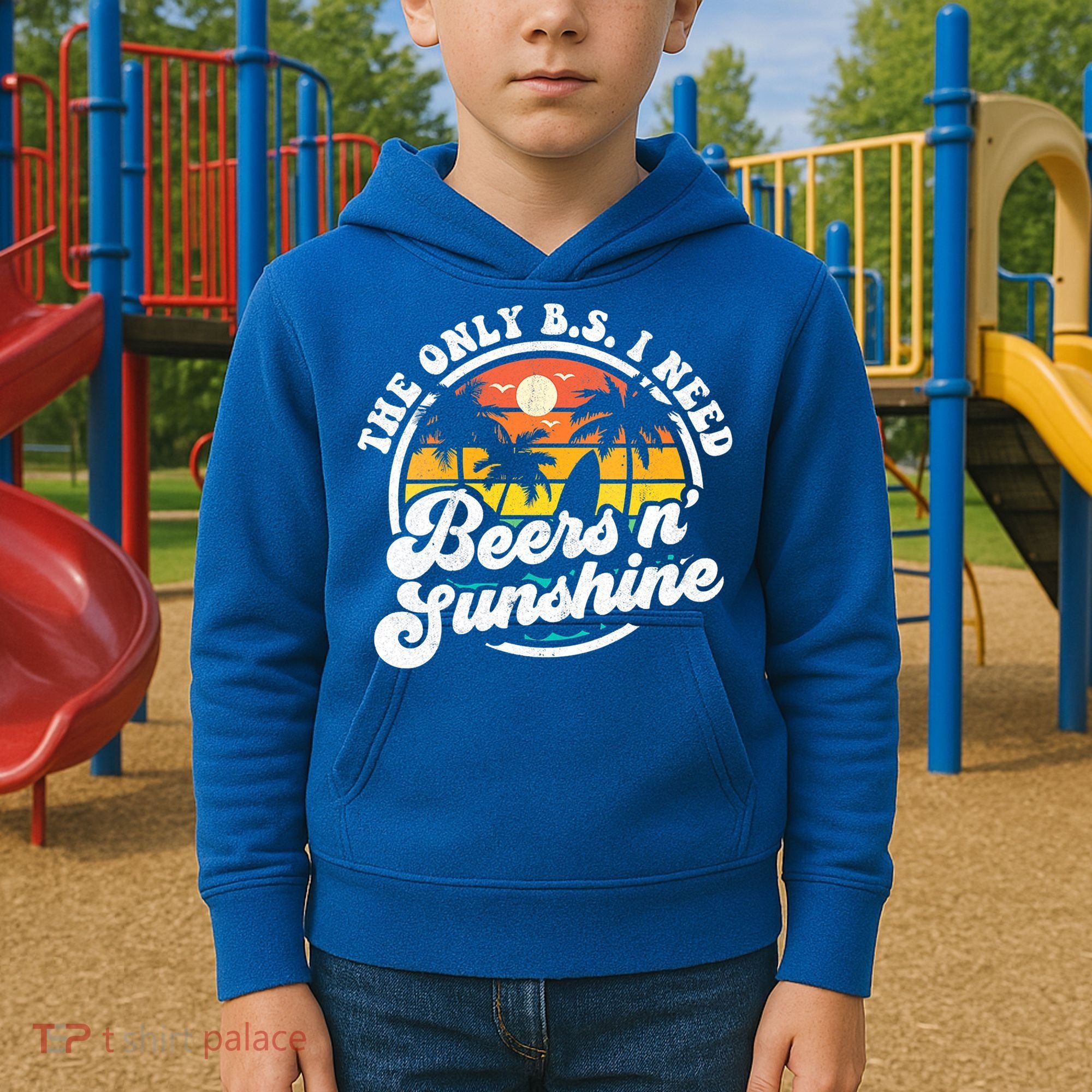 Wo The Only Bs I Need Is Beers And Sunshine Retro Beach Cool Gift Kids Hoodie