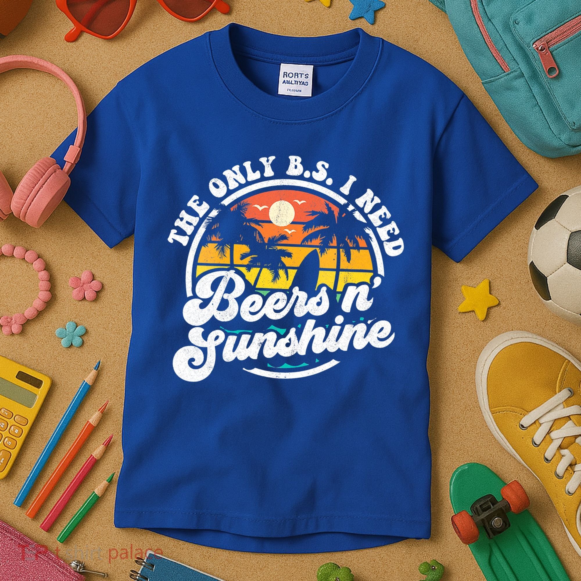 Wo The Only Bs I Need Is Beers And Sunshine Retro Beach Cool Gift Kids T-Shirt
