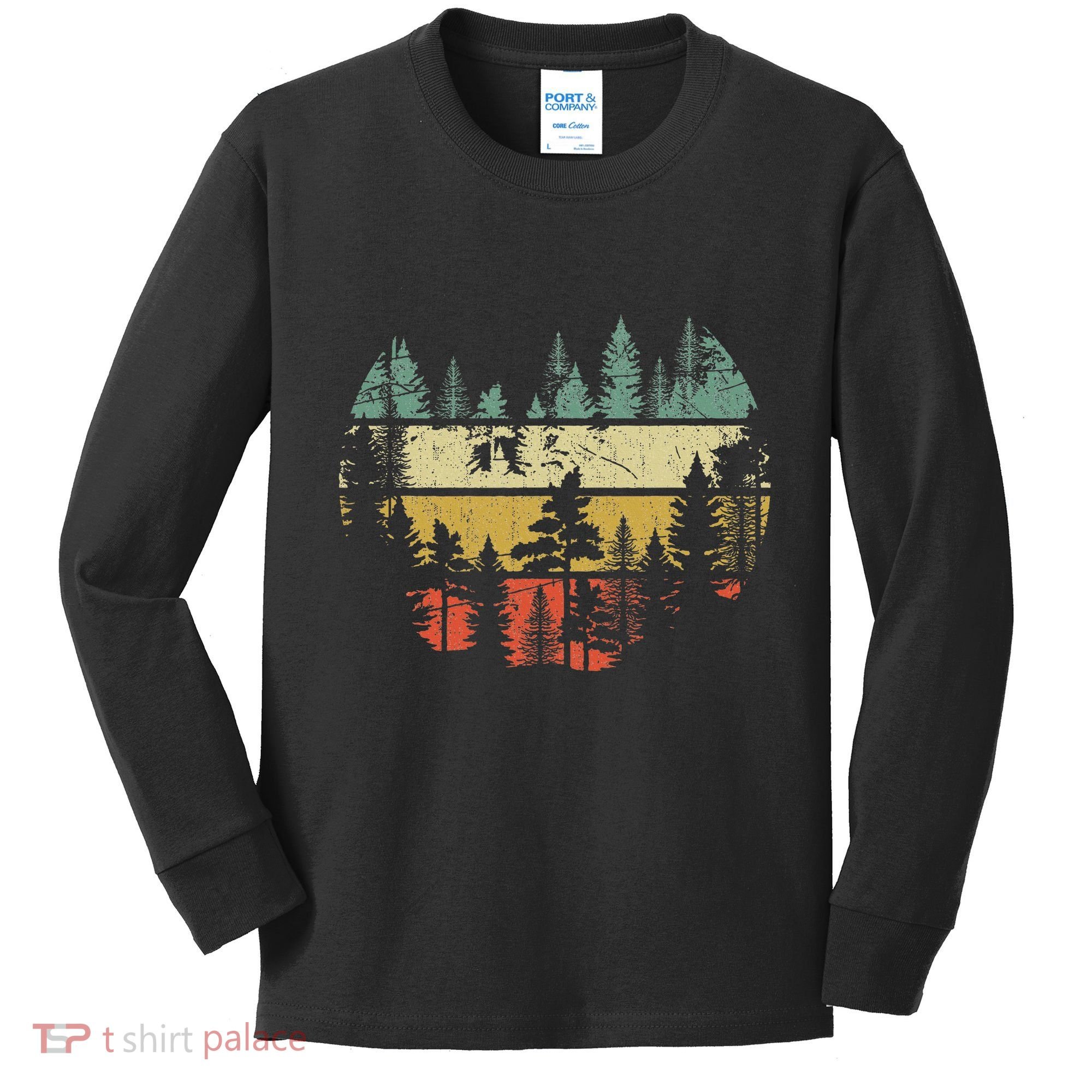 Wildlife Trees Outdoors Nature Retro Forest Sleeveless Kids Long Sleeve Shirt