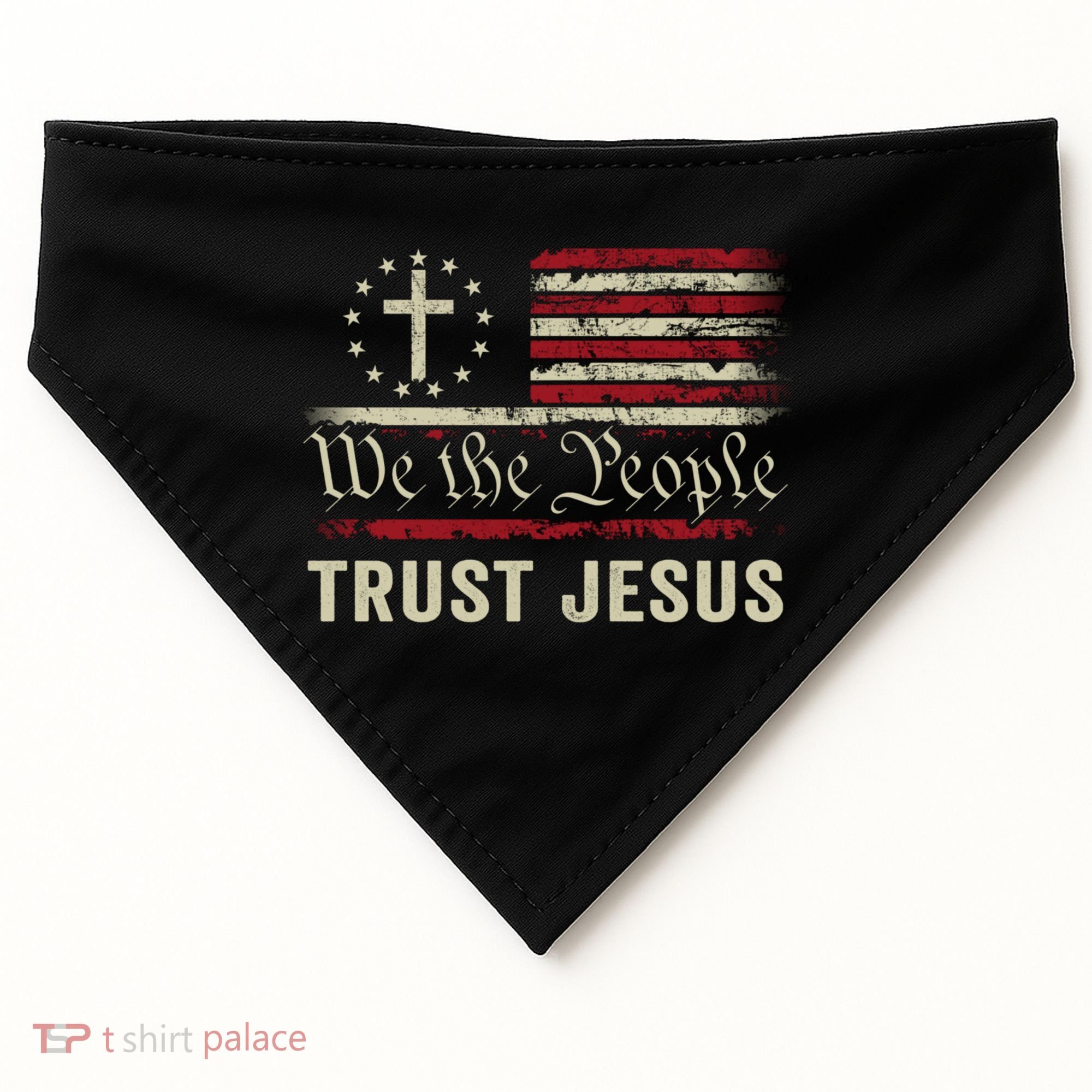 We The People Trust Jesus USA Flag Christian Patriotic USA-Made Doggie Bandana