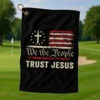 We The People Trust Jesus USA Flag Christian Patriotic Golf Towel thumb 1