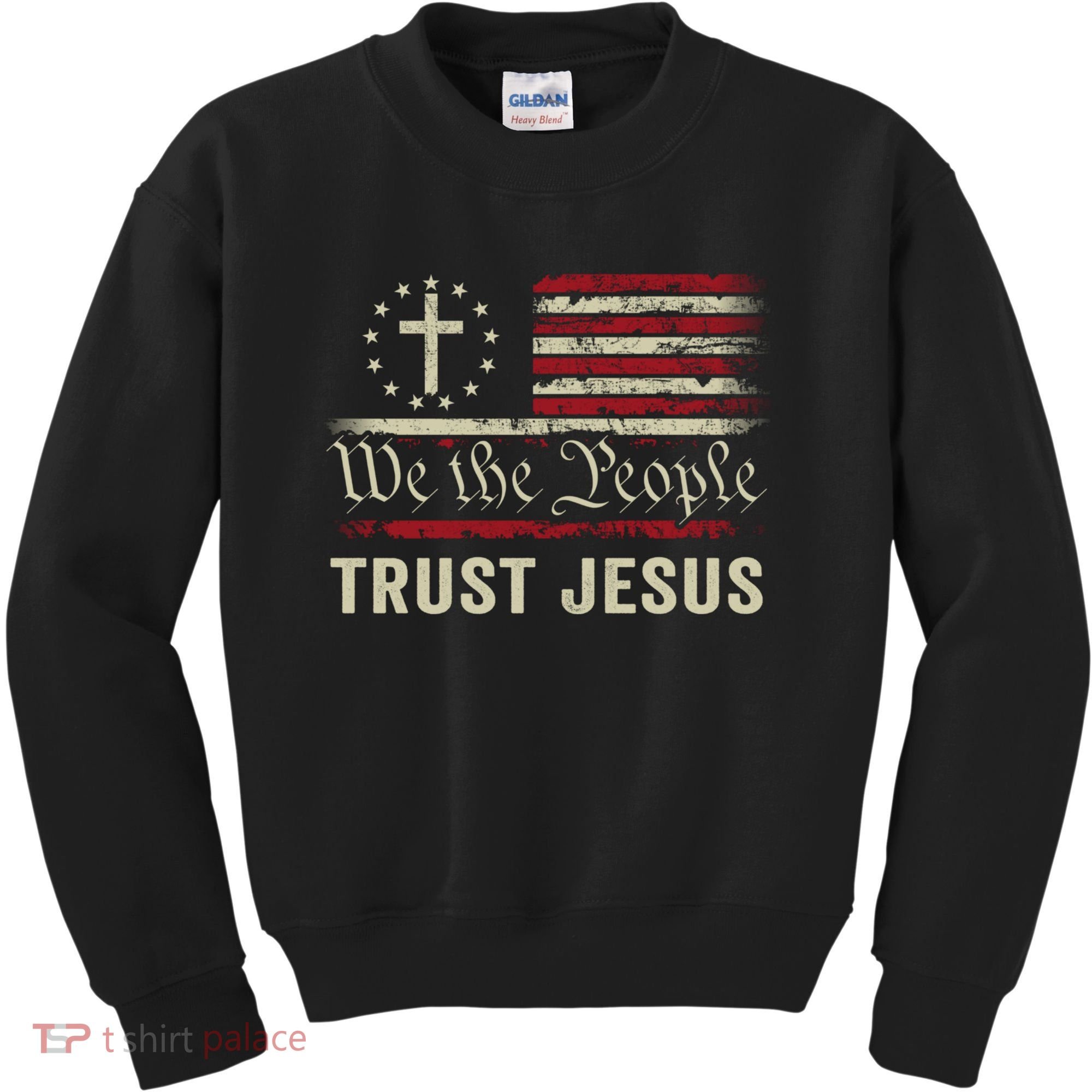 We The People Trust Jesus USA Flag Christian Patriotic Kids Sweatshirt