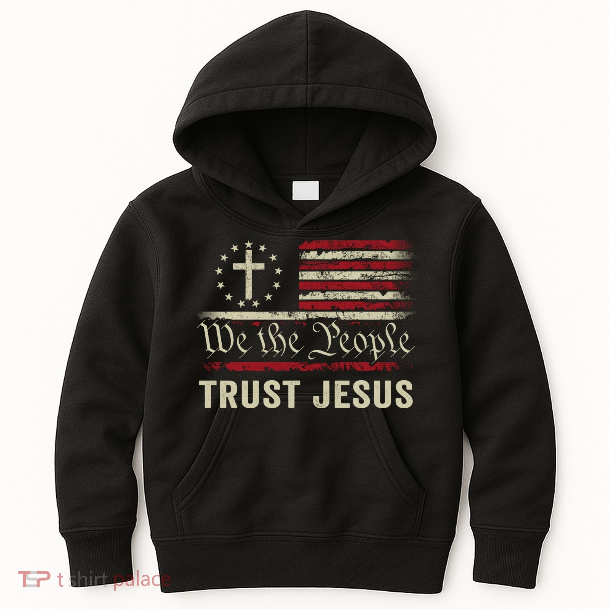 We The People Trust Jesus USA Flag Christian Patriotic Kids Hoodie