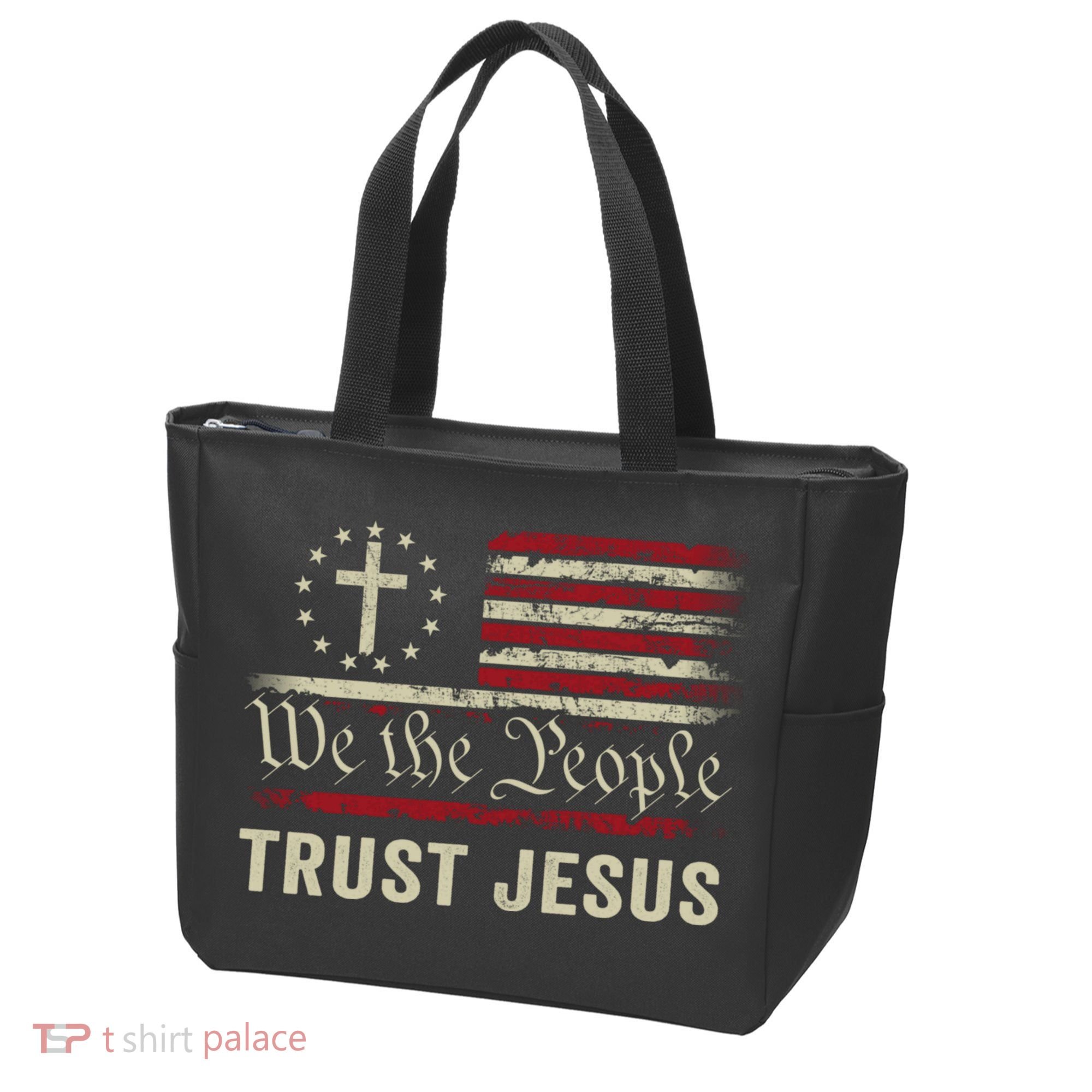 We The People Trust Jesus USA Flag Christian Patriotic Tote Bag