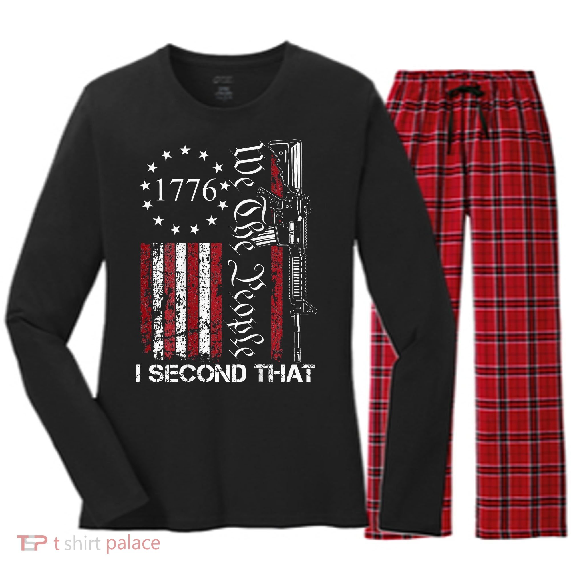 We The People I Second That 2nd Amendment US Flag Women's Long Sleeve Flannel Pajama Set 