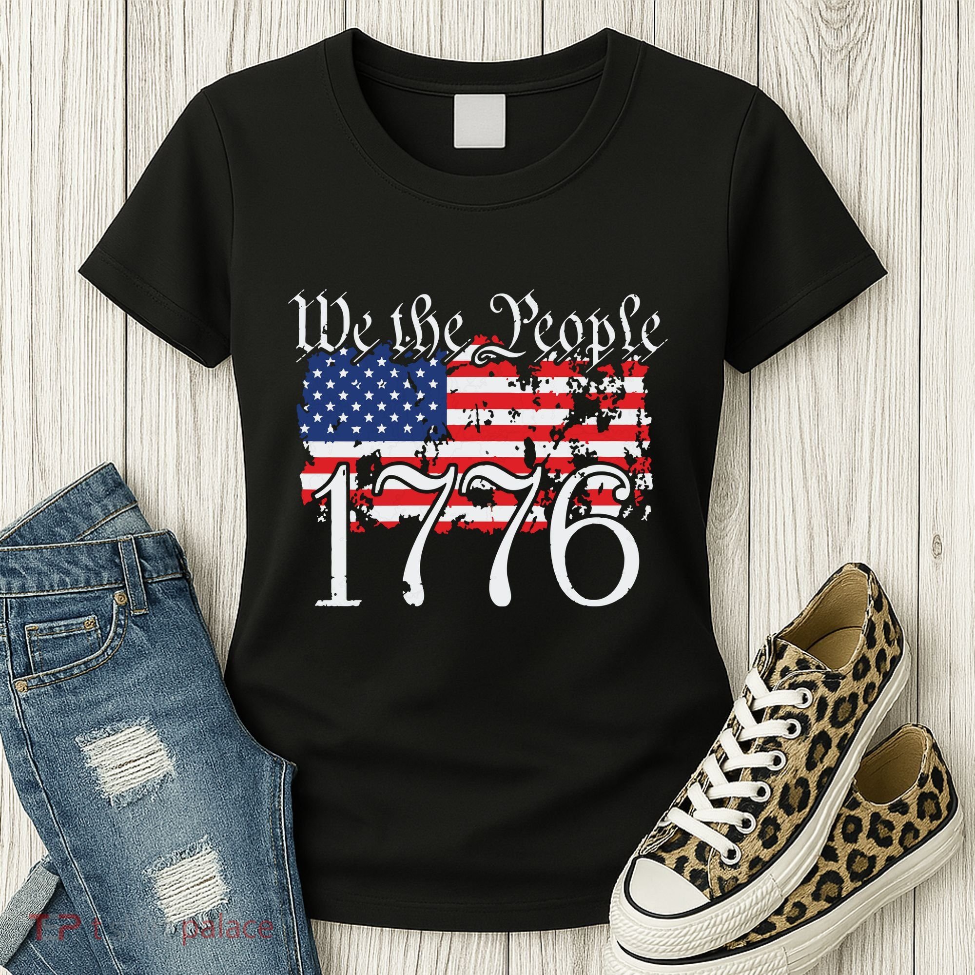 We The People 1776 US Constitution Freedom American Flag Women's T-Shirt