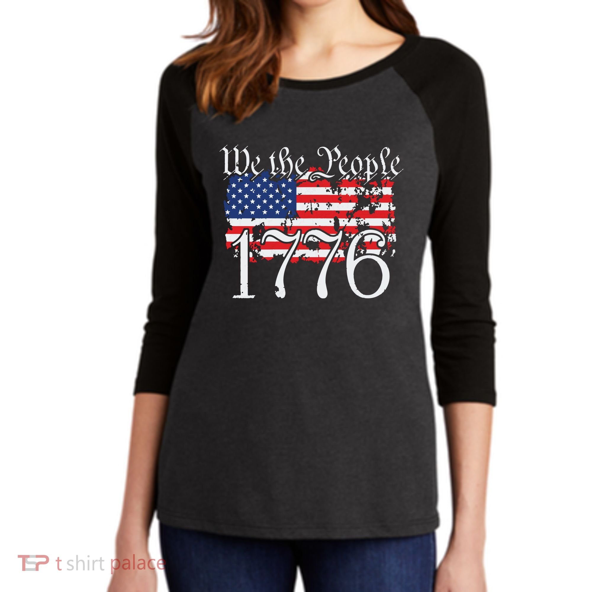 We The People 1776 US Constitution Freedom American Flag Women's Tri-Blend 3/4-Sleeve Raglan Shirt