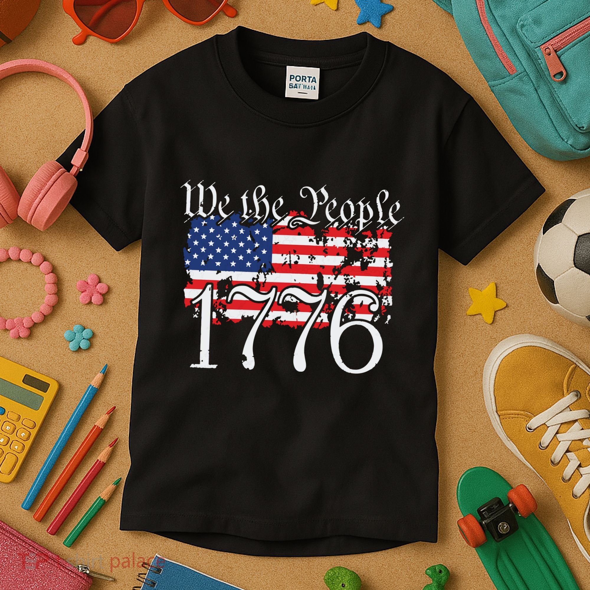We The People 1776 US Constitution Freedom American Flag Kids T-Shirt