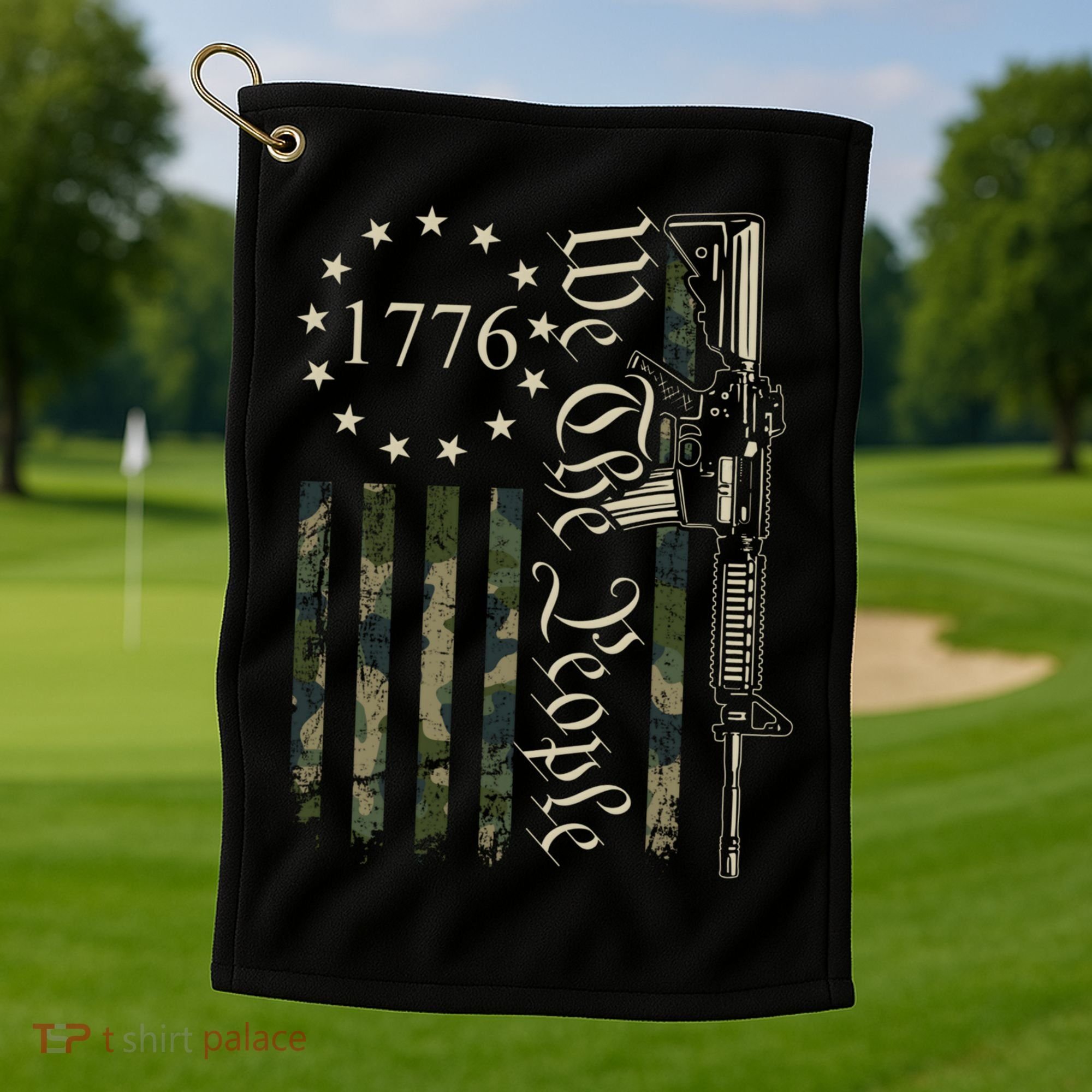 We The People Camo Ar15 Pro Gun Usa Flag Gift Golf Towel