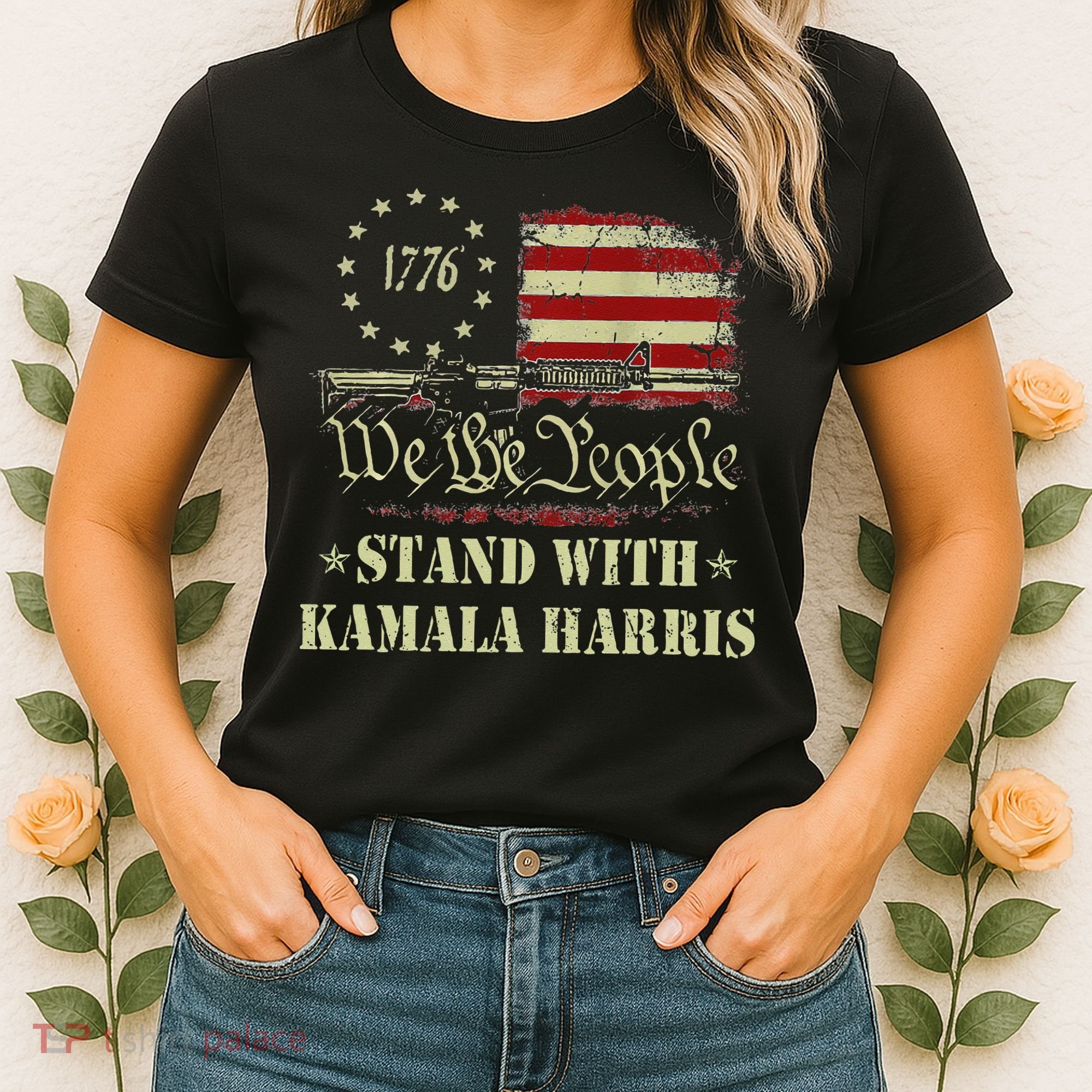 We The People Stand With Kamala Harris 2024 American Flag Women's T-Shirt