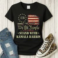 We The People Stand With Kamala Harris 2024 American Flag Women's T-Shirt thumb 3