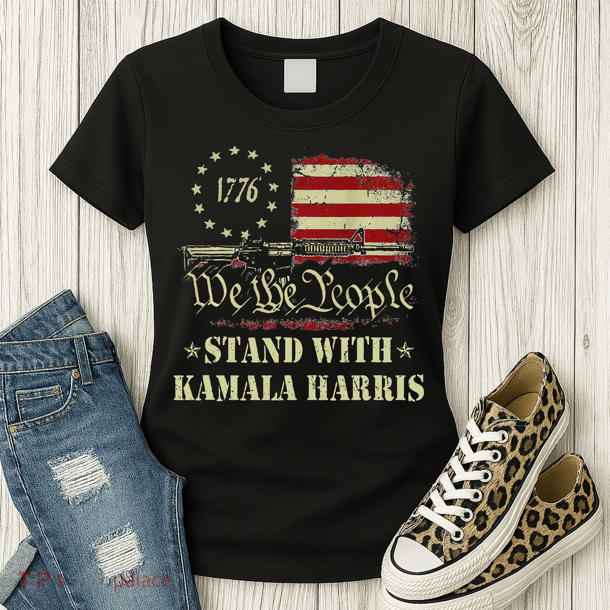 We The People Stand With Kamala Harris 2024 American Flag Women's T-Shirt