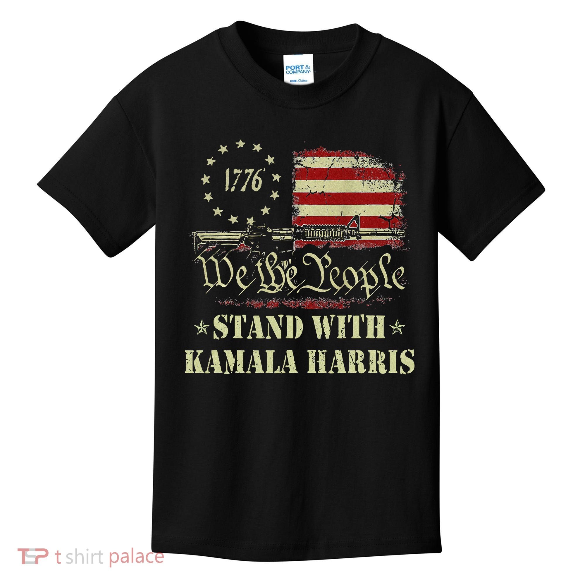 We The People Stand With Kamala Harris 2024 American Flag Kids T-Shirt