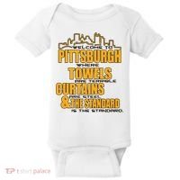 Welcome To Pittsburgh Where Towels Are Terrible Curtains Are Steel Baby Bodysuit thumb 0