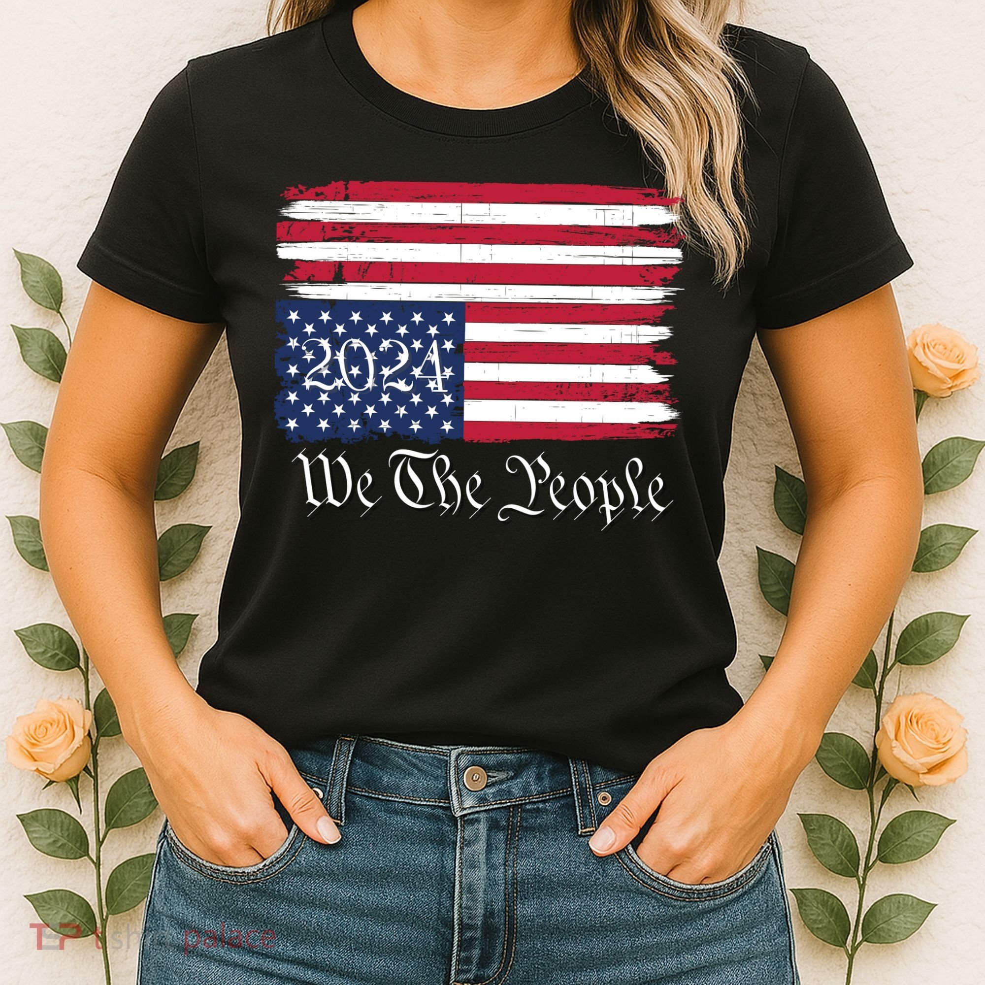 We The People 2024 Distressed Usa Flag Save Our Republic Save Our Constitution Women's T-Shirt