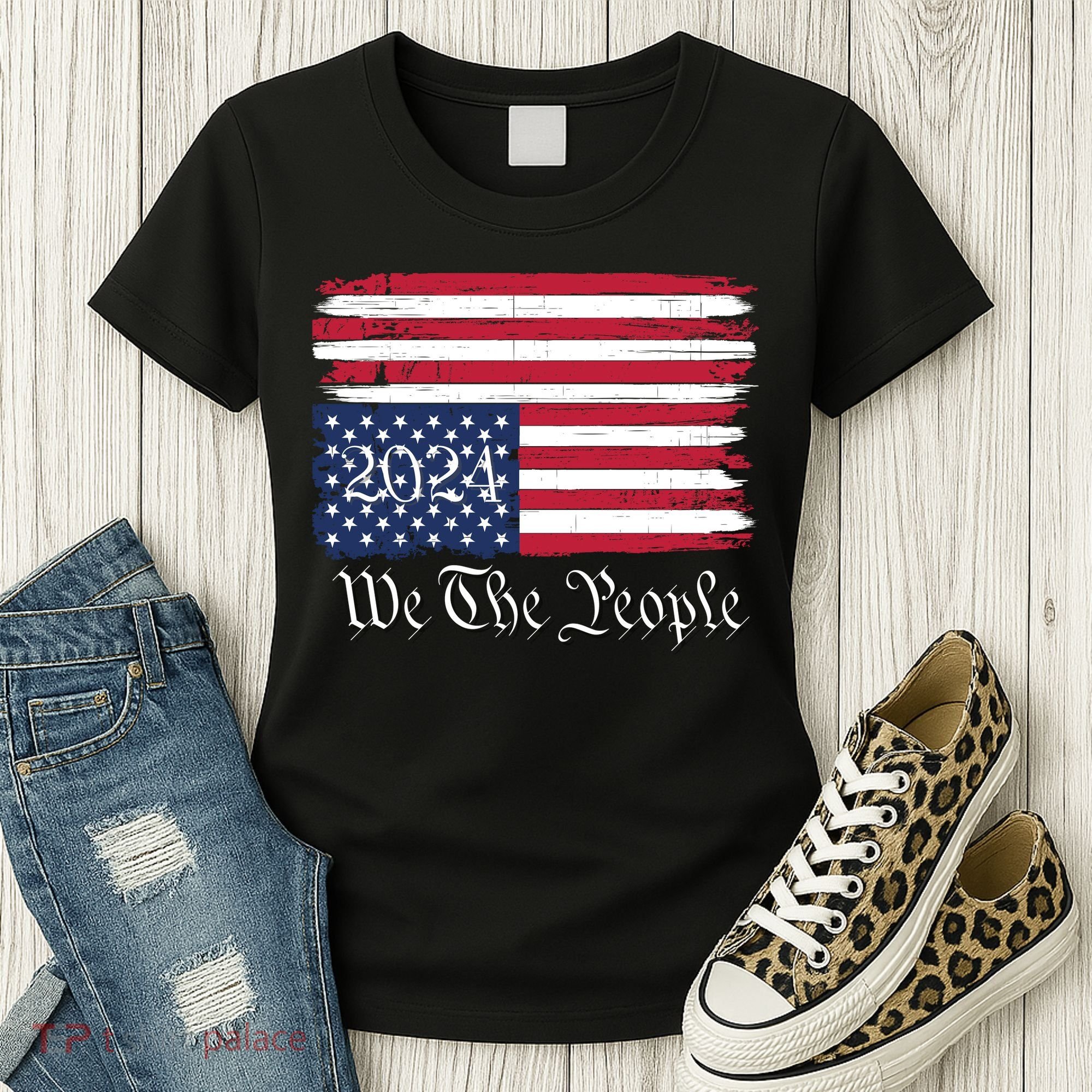 We The People 2024 Distressed Usa Flag Save Our Republic Save Our Constitution Women's T-Shirt