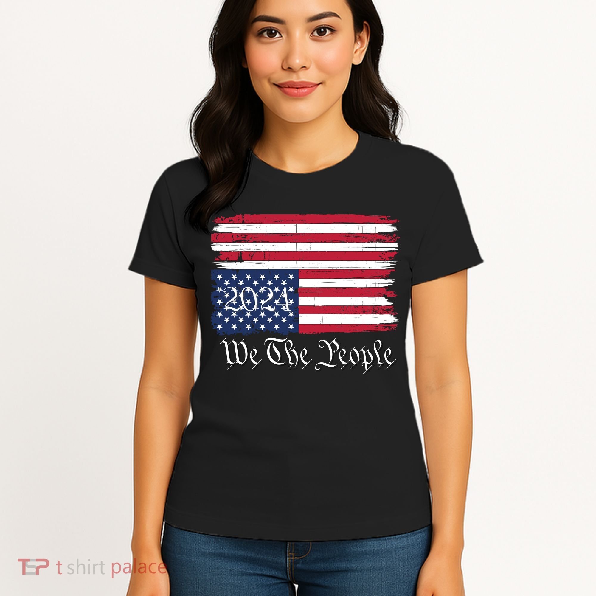 We The People 2024 Distressed Usa Flag Save Our Republic Save Our Constitution Women's T-Shirt