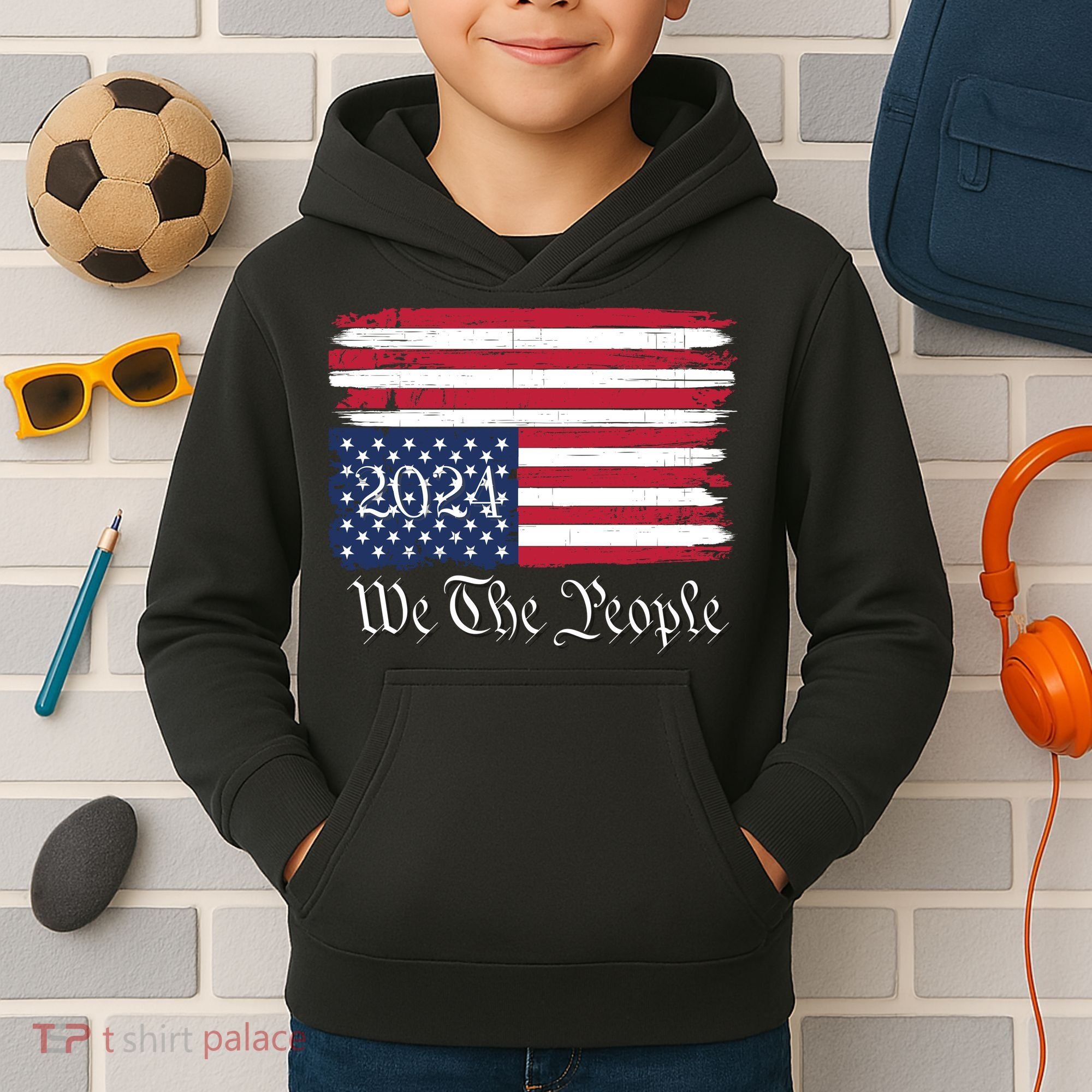 We The People 2024 Distressed Usa Flag Save Our Republic Save Our Constitution Kids Hoodie