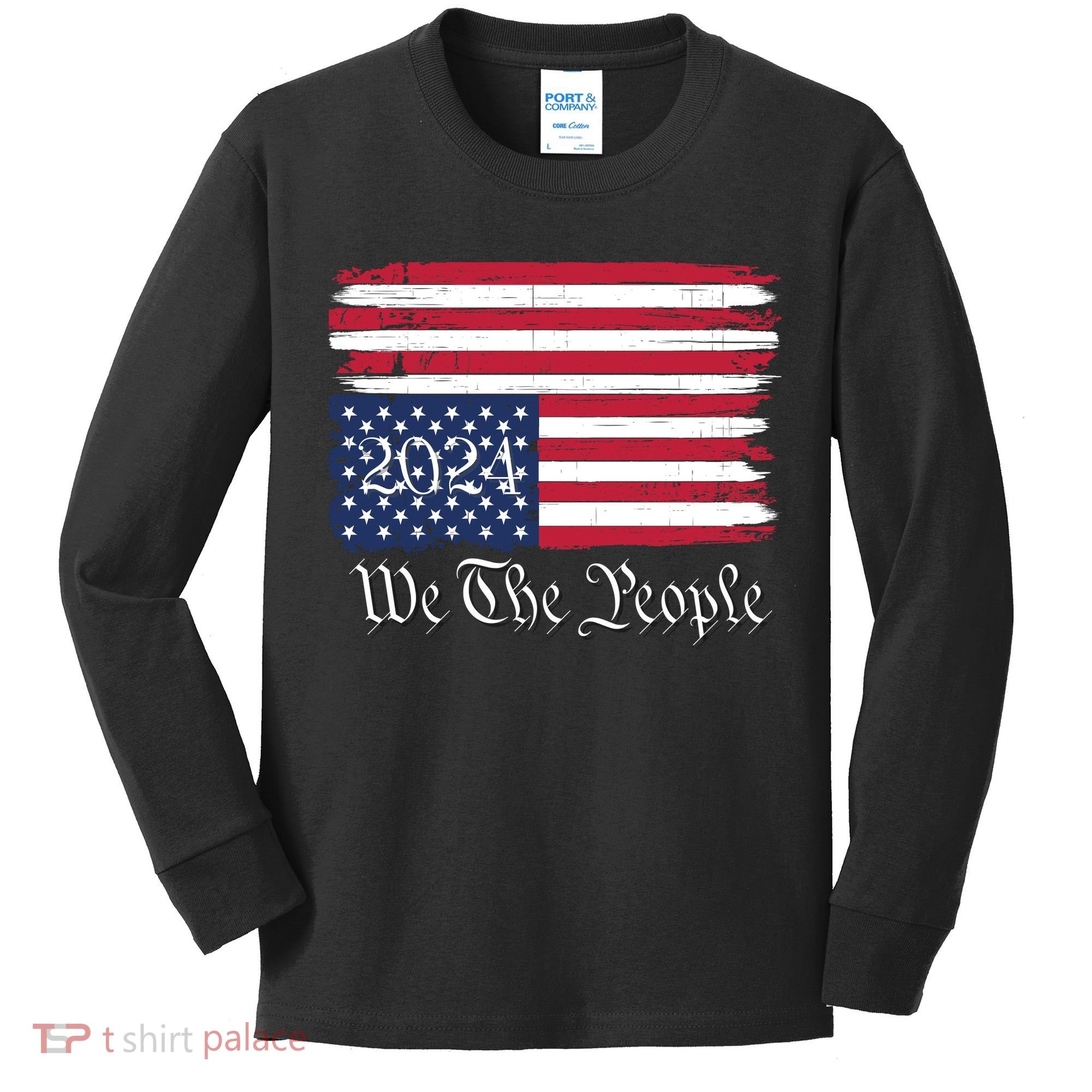 We The People 2024 Distressed Usa Flag Save Our Republic Save Our Constitution Kids Long Sleeve Shirt