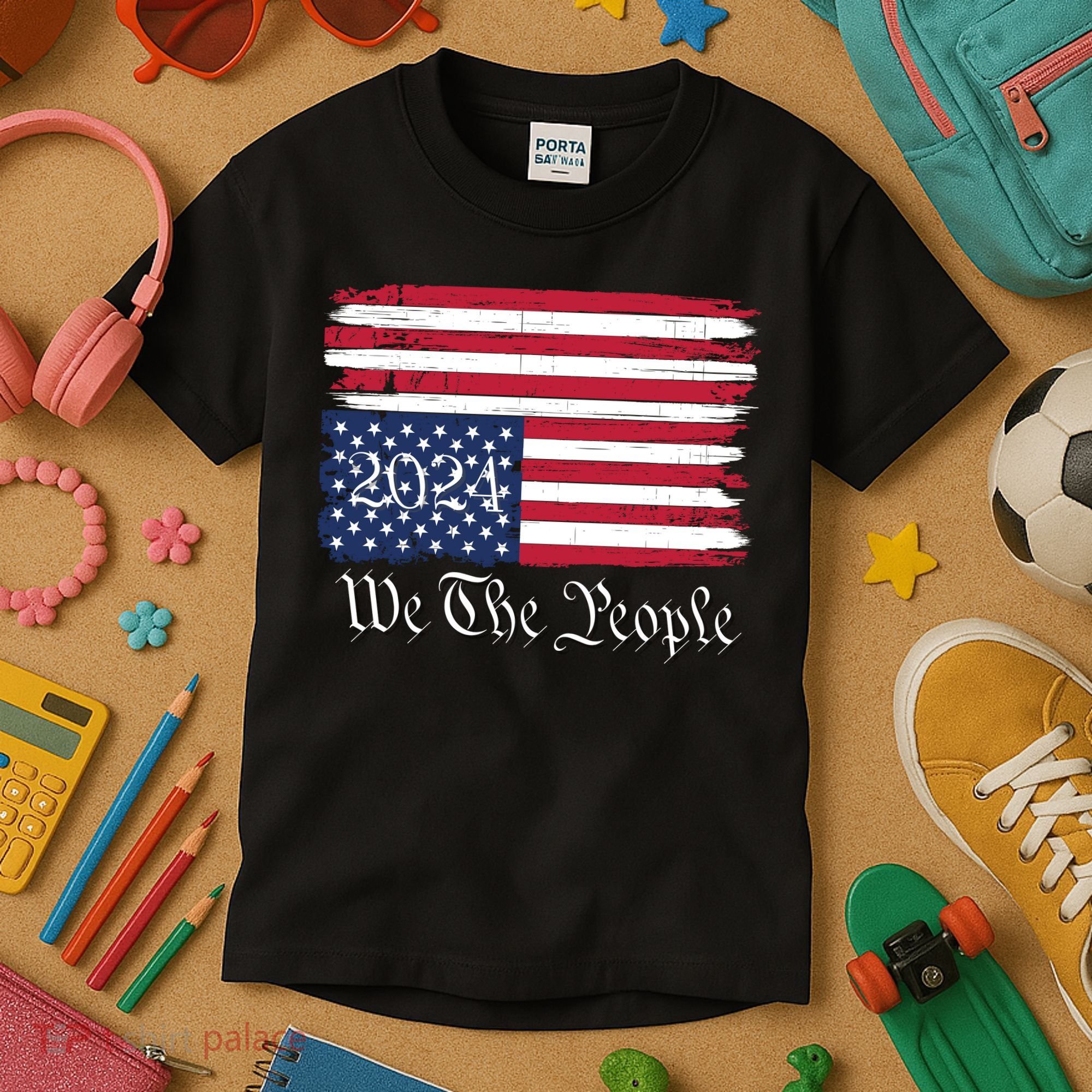 We The People 2024 Distressed Usa Flag Save Our Republic Save Our Constitution Kids T-Shirt