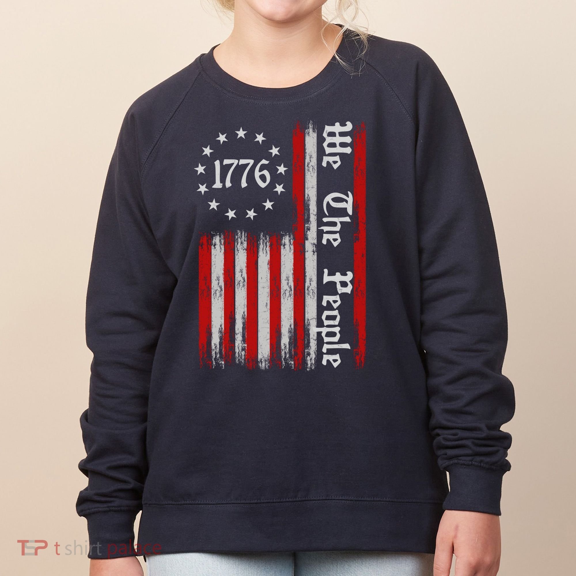 We The People 1776 Distressed USA American Flag Women's Sweatshirt