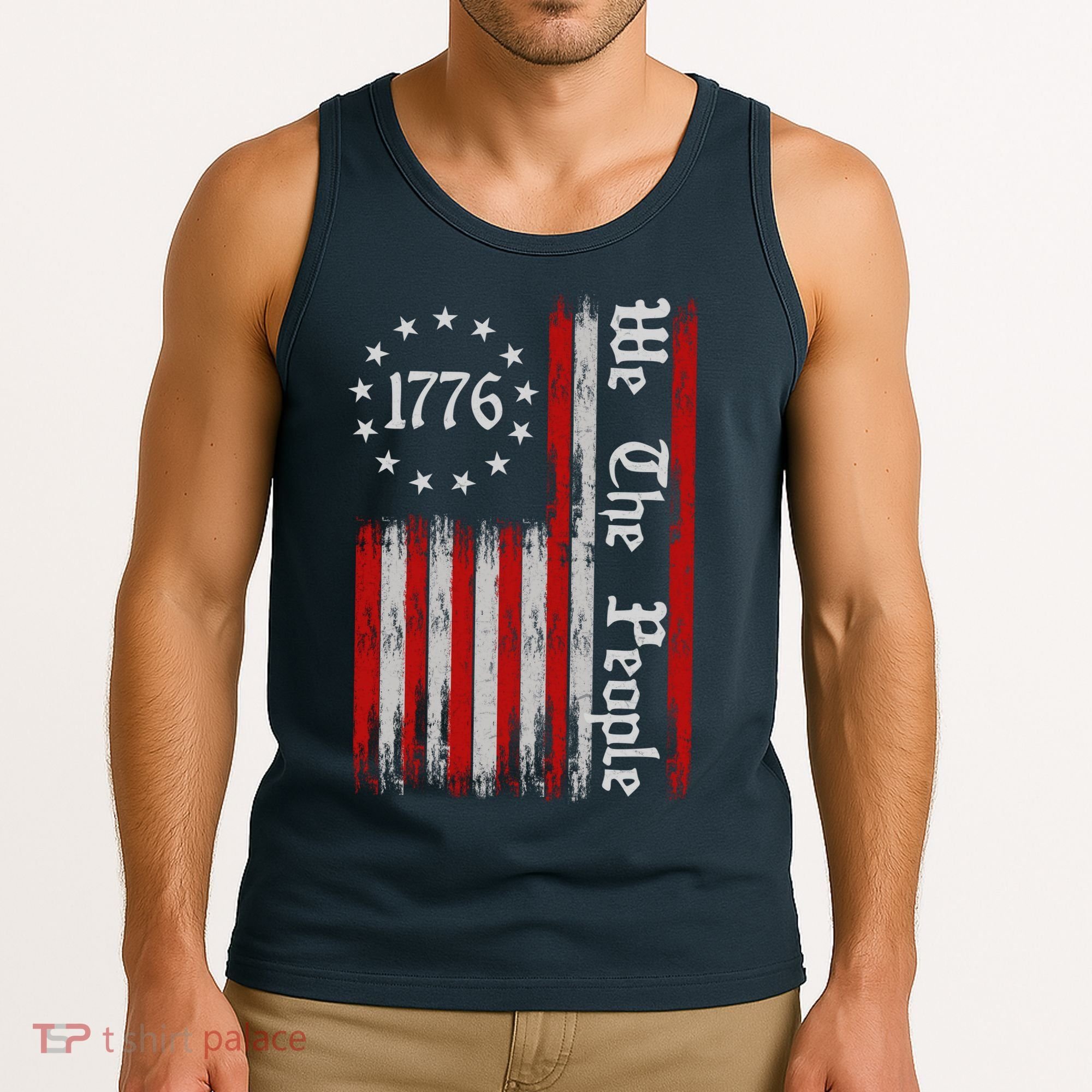 We The People 1776 Distressed USA American Flag Tank Top