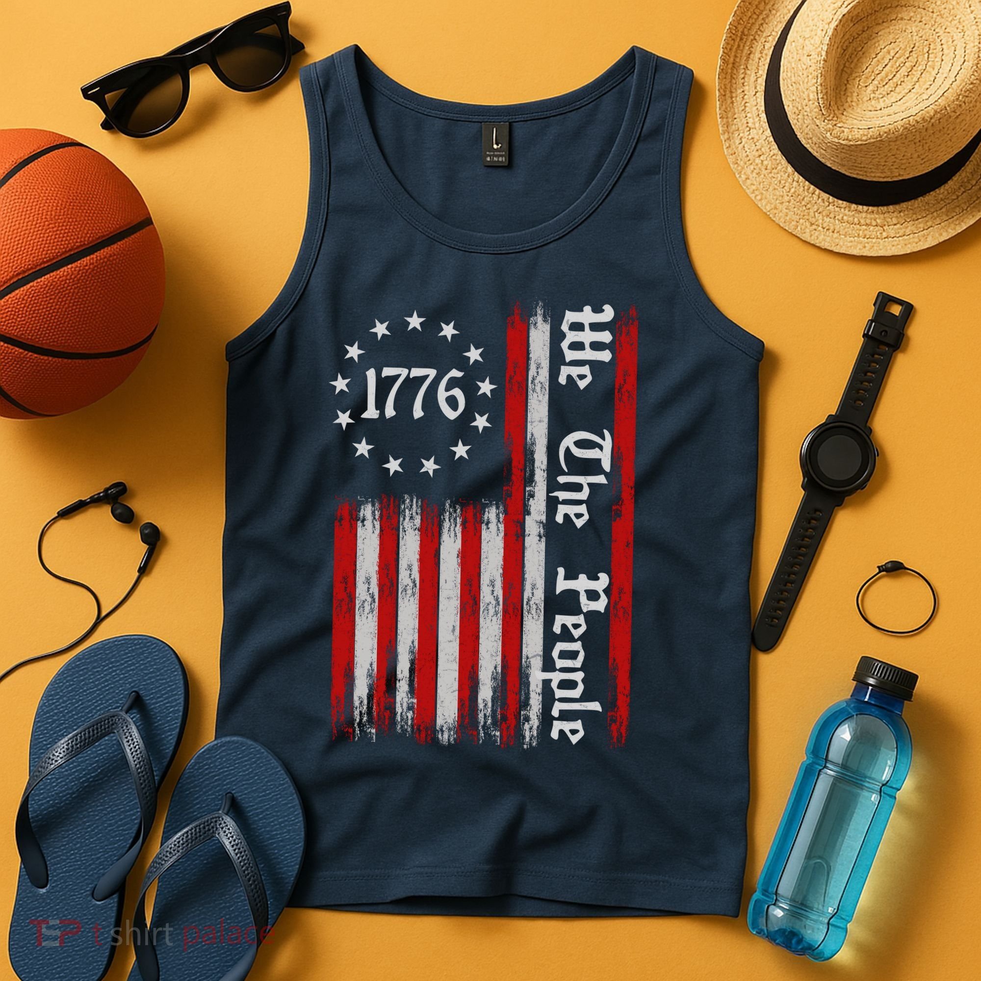 We The People 1776 Distressed USA American Flag Tank Top